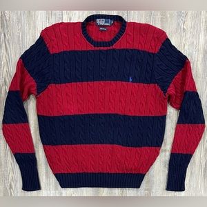 Vintage Polo Ralph Lauren Cable Knit Stripped Sweater Men’s Size XL